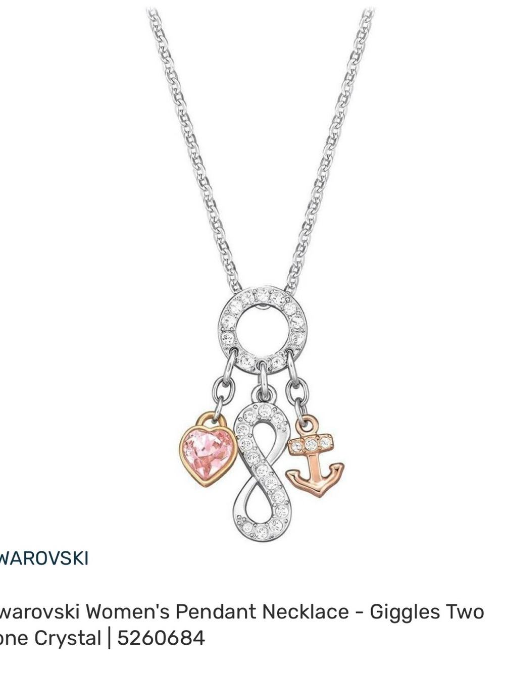 Swarovski Two-Tone Pendant Necklace with Pink Crystal Heart
